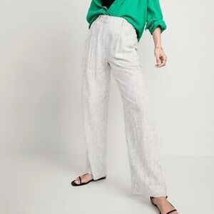 Old Navy Striped Linen High Waisted Pleated Taylor Wide Leg Trouser-Small